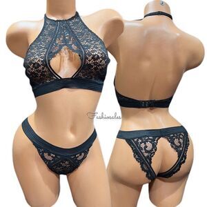 Victoria’s Secret set Very sexy High Neck bralette Peekaboo Cheekini panty black